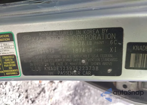 2007 Kia Rio Lx z USA, uszkodzony, nr VIN KNADE123976223738